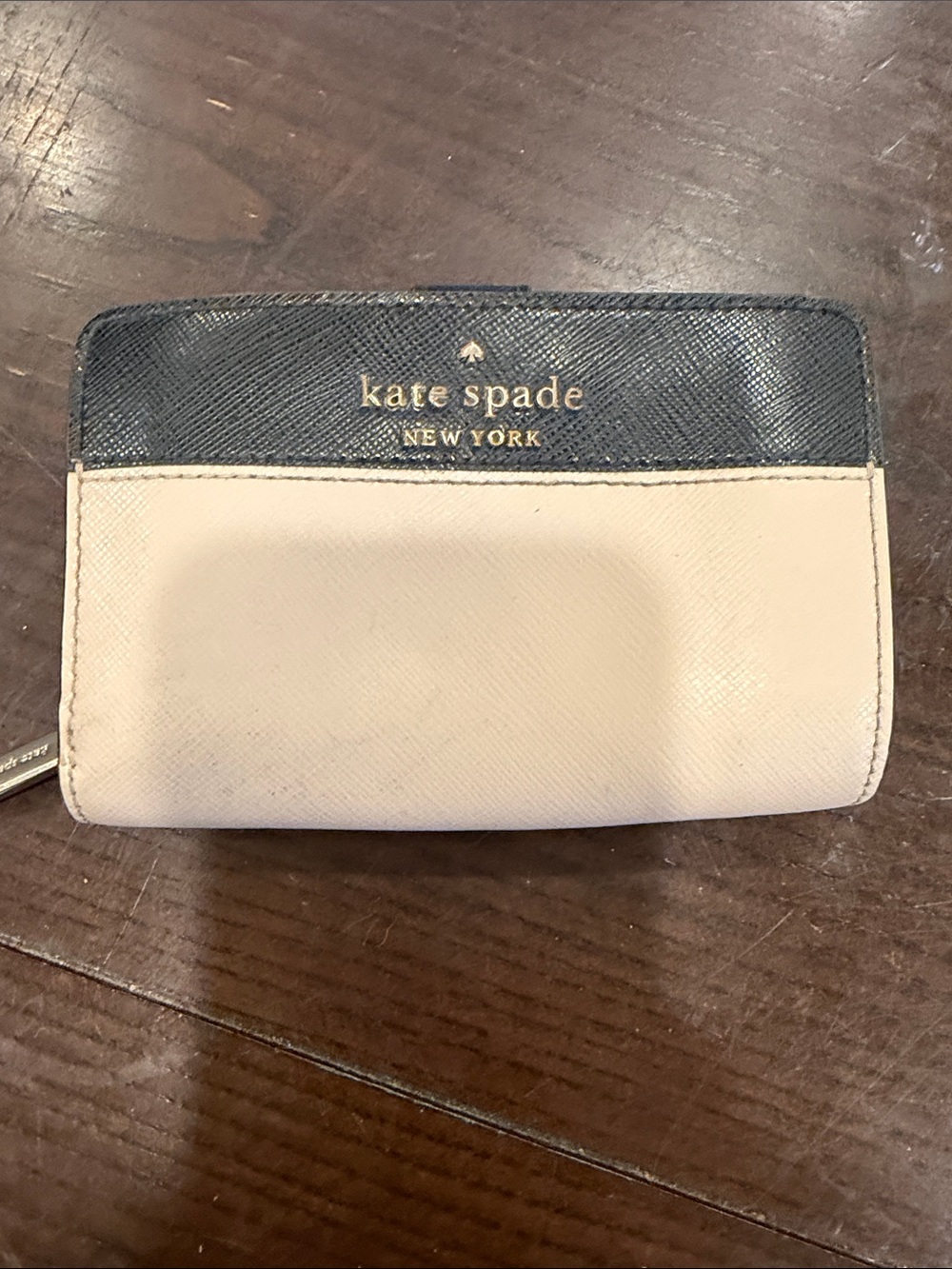 kate spade Two-Tone Navy and Cream Saffiano Card Wallet